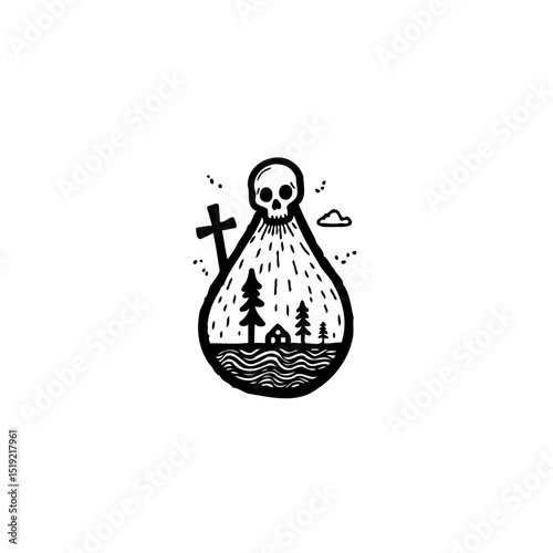 Eerie Landscape Skull Silhouette with Forest Inside - Mystical and Symbolic Composition