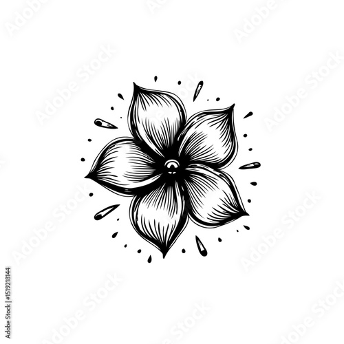 Elegant Single Flower Illustration in Black and White for Decoration and Design