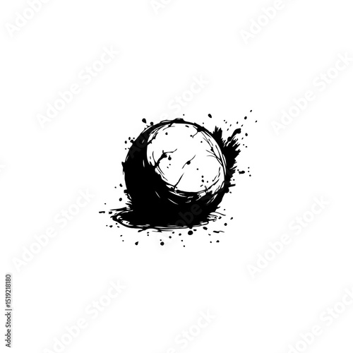 Abstract Grunge Sphere with Ink Splatter Design on White Background minimalist style