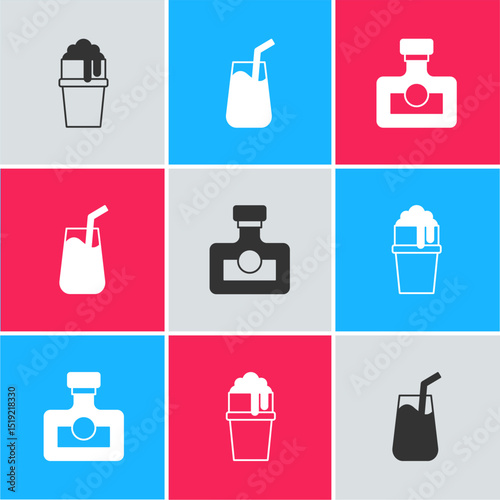 Set Glass of beer, Cocktail and Alcohol drink Rum icon. Vector