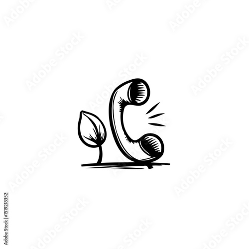 Vintage Telephone Handset with a Leaf - Communication Concept Illustration