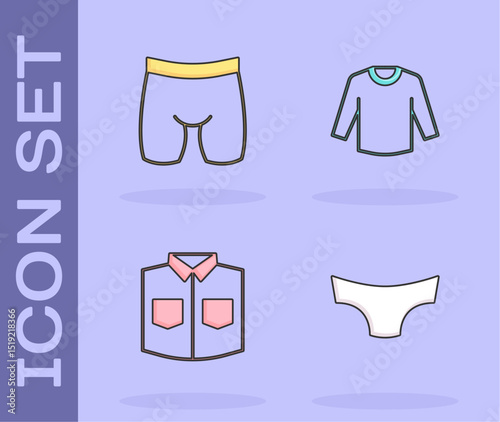 Set Men underpants, Cycling shorts, Shirt and Sweater icon. Vector