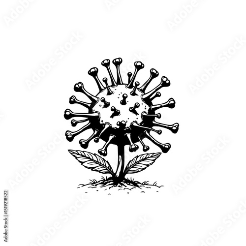 Conceptual depiction: Virus emergence, resembling a flower for pandemic awareness