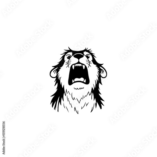Angry animal illustration with open mouth, teeth and wild expressive face drawing