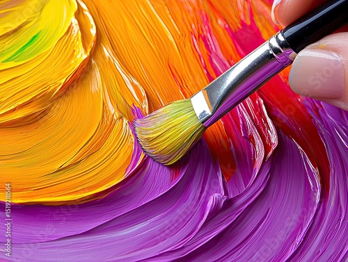 A color palette and brush in the foreground as students paint
