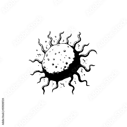 Stylized depiction of a virus, highlighting its structure and infectious nature