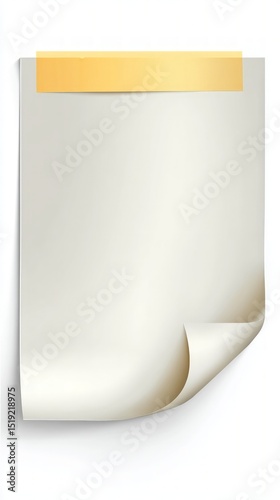 Blank Sticky Note With Gold Tape On White Background