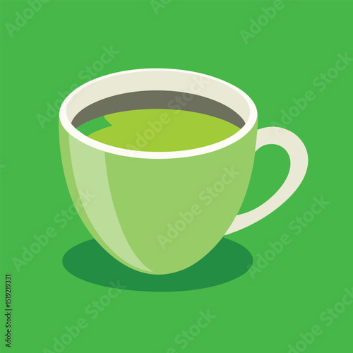 Enjoying a Moment A Vibrant Green Tea Cup on a Serene Green Background