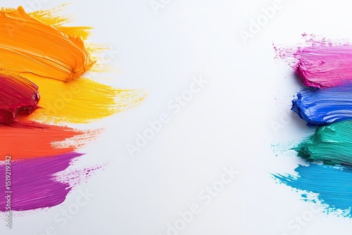 Different brushes with paints on a white background
