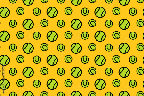 green tennis balls colorful illustration pattern on yellow background. tennis ball doodle seamless pattern background for tennis sport club and tournament