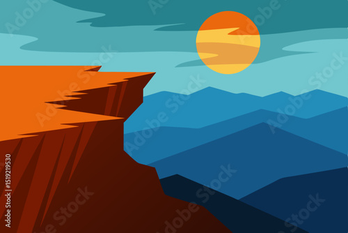 A vibrant orange sunset silhouettes the majestic mountains and serene ocean waves, capturing the essence of a summer travel landscape