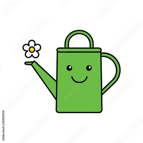 Happy Watering Can with a Smiling Face and Flower Concept