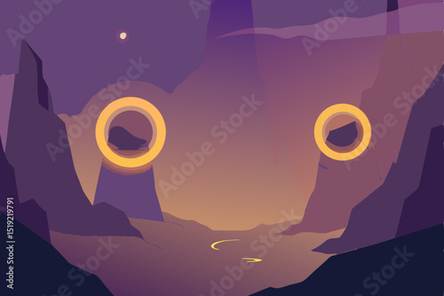 A captivating vector illustration of the moon and stars illuminating a dark night sky landscape, perfect for Halloween or a cosmic design