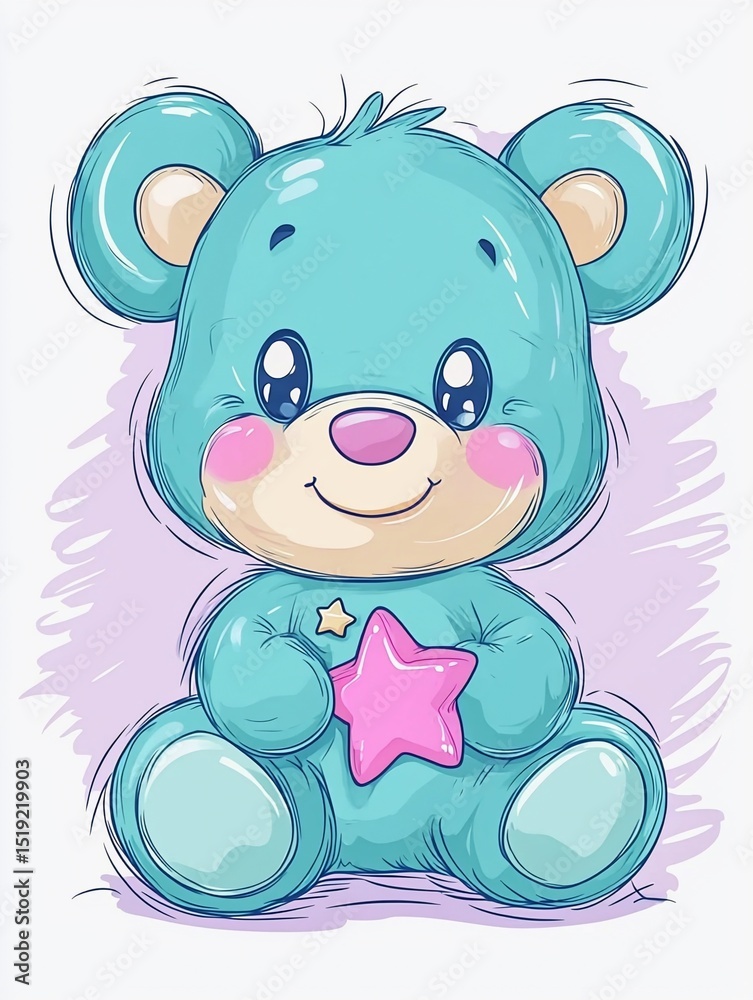 Fototapeta premium Cute blue bear with pink star