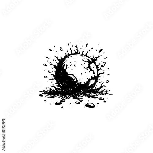 Dramatic ink illustration: A celestial sphere engulfed in a dynamic burst of darkness