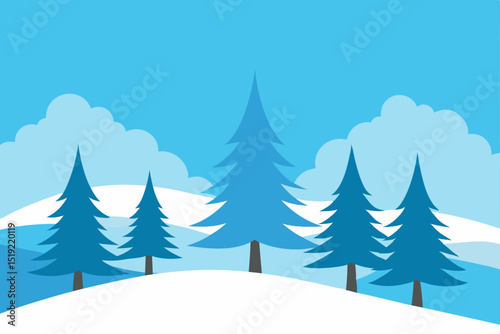 Winter forest landscape with snowy pine trees, a cold season celebration illustration