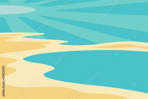 A serene tropical beach with palm trees, turquoise ocean water, and a sunny blue sky creates a perfect summer paradise landscape