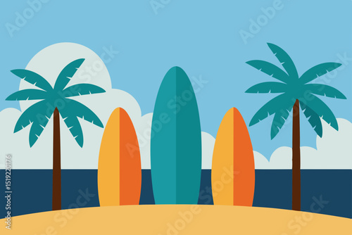 Tropical palm trees grace a serene beach, inviting summer relaxation and ocean views