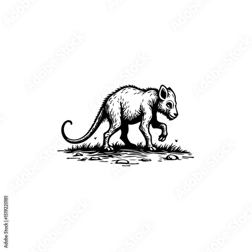 Antique Illustration of a Quoll: Black and White Mammal Drawing with Detailed Fur