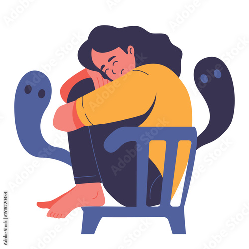 Illustration of an Mental Health Fear Character Cartoon