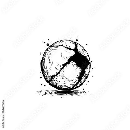 Abstract cracked sphere illustration symbolizing fragility and imperfection in vector art