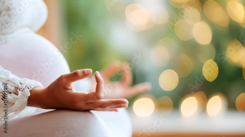 Wallpaper Mural Pregnant woman meditating in studio apartment, breathing positive energy. Girl sitting in asana doing yoga, mindful practice. Sport for pregnancy people and prenatal healthy lifestyle concept Torontodigital.ca