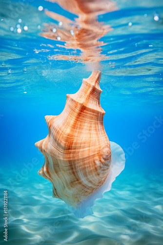 sea shell on blue background