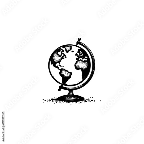 Monochrome artistic depiction of a world globe on a stand detailed illustration