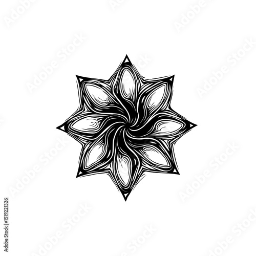 Elegant Geometric Floral Design with Intricate Details and Black and White Color Scheme