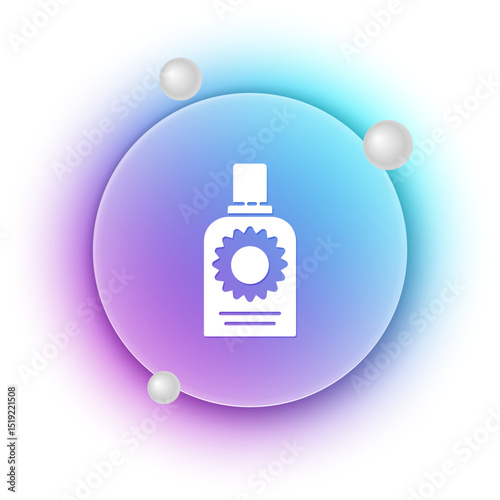 White Sunscreen spray bottle icon isolated on white background. Protection for the skin from solar ultraviolet light. Blue and purple gradient circle background. Vector