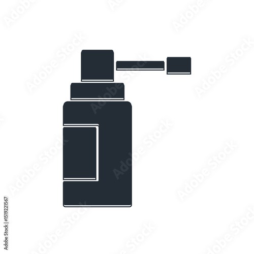 Black Medical bottle with nozzle spray for the treatment of diseases of the nose and throat icon isolated on white background. Vector