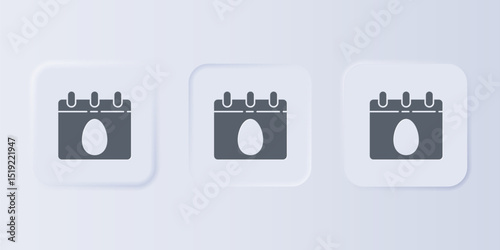 Grey Calendar with Easter egg icon isolated on grey background. Spring Christian Holiday symbol. Set icons in square buttons. Vector