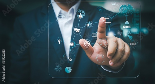 Businessman Interacting with Futuristic Digital Interface