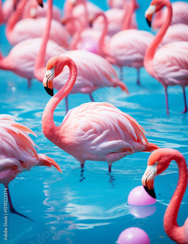 pink flamingos in the water