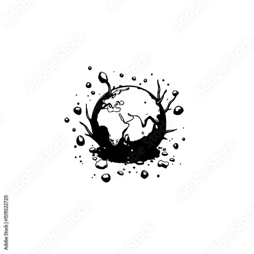 Artistic depiction of earth with abstract elements in black and white design