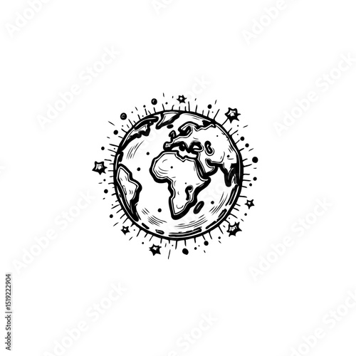 Elegant world globe drawing with stars, emphasizing the interconnectedness of continents