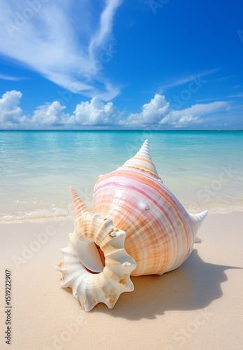 Seashell on the beach. Summer concept 