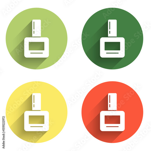 Set Nail polish bottle icon isolated with long shadow background. Color circle button. Vector