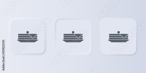 Grey Stack of pancakes icon isolated on grey background. Baking with syrup and cherry. Breakfast concept. Set icons in square buttons. Vector