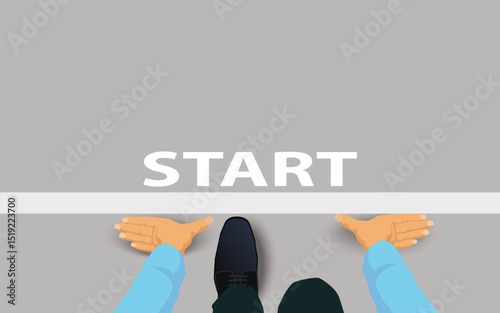 new beginning. Businessman start business at the starting point . vector, illustration