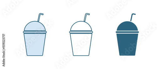 Blue Milkshake icon isolated on white background. Plastic cup with lid and straw. Vector