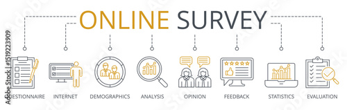 Online Survey web banners concept vector illustration with keywords and icons	