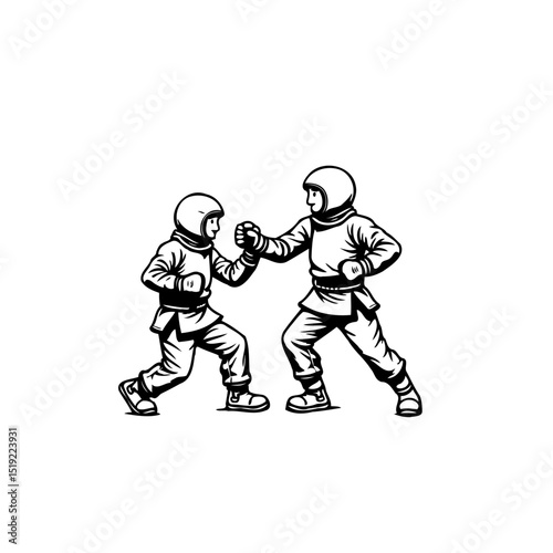 Stylized martial arts sparring illustration showcasing skill and determination