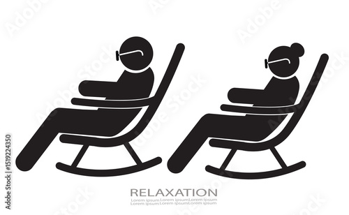 senior people on Rocking Chair Icon. relaxation concept. vector, sign, symbol