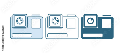 Blue Action extreme camera icon isolated on white background. Video camera equipment for filming extreme sports. Vector