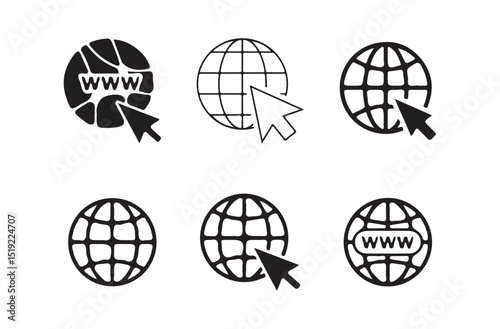 Globe and Pointer Symbols for Internet and Website ico set. Victor illustration eps 10
