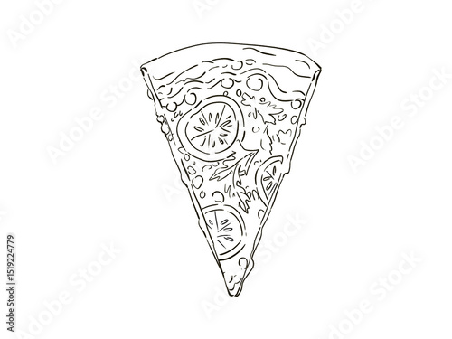 A piece of black and white line drawing pizza