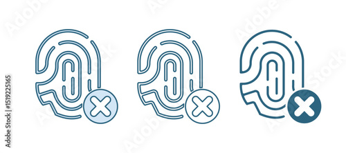 Blue Rejection fingerprint icon isolated on white background. Access denied for user concept. Error, fraud. Identification sign. Touch id. Vector