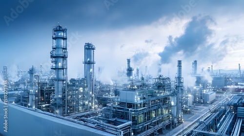 Aerial view of an industrial refinery plant, showcasing modern energy infrastructure and technological progress