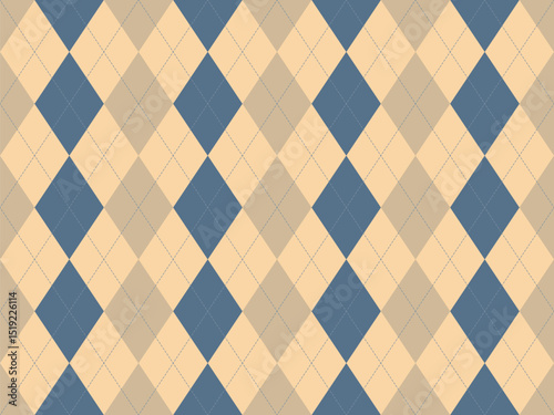 Elegant argyle pattern in muted beige and blue tones.  Perfect for backgrounds, textiles, or classic design projects.  Subtle texture and sophisticated aesthetic.